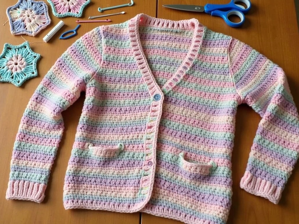 free crochet cardigan pattern - Weekend DIY: Craft a Cozy Granny Square Cardigan detail image